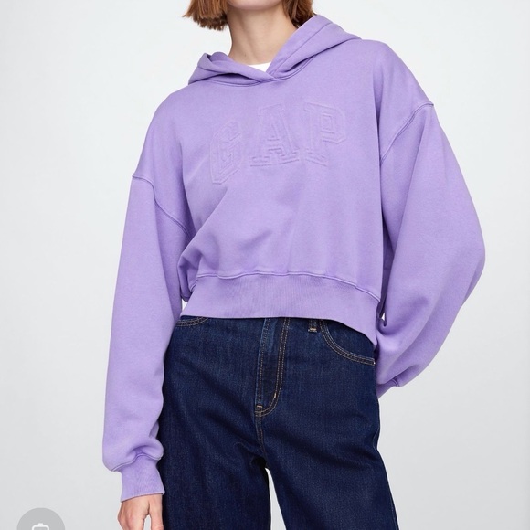 GAP Tops - Gap Purple Vintage Soft Fleece-Lined Cropped Logo Hoodie